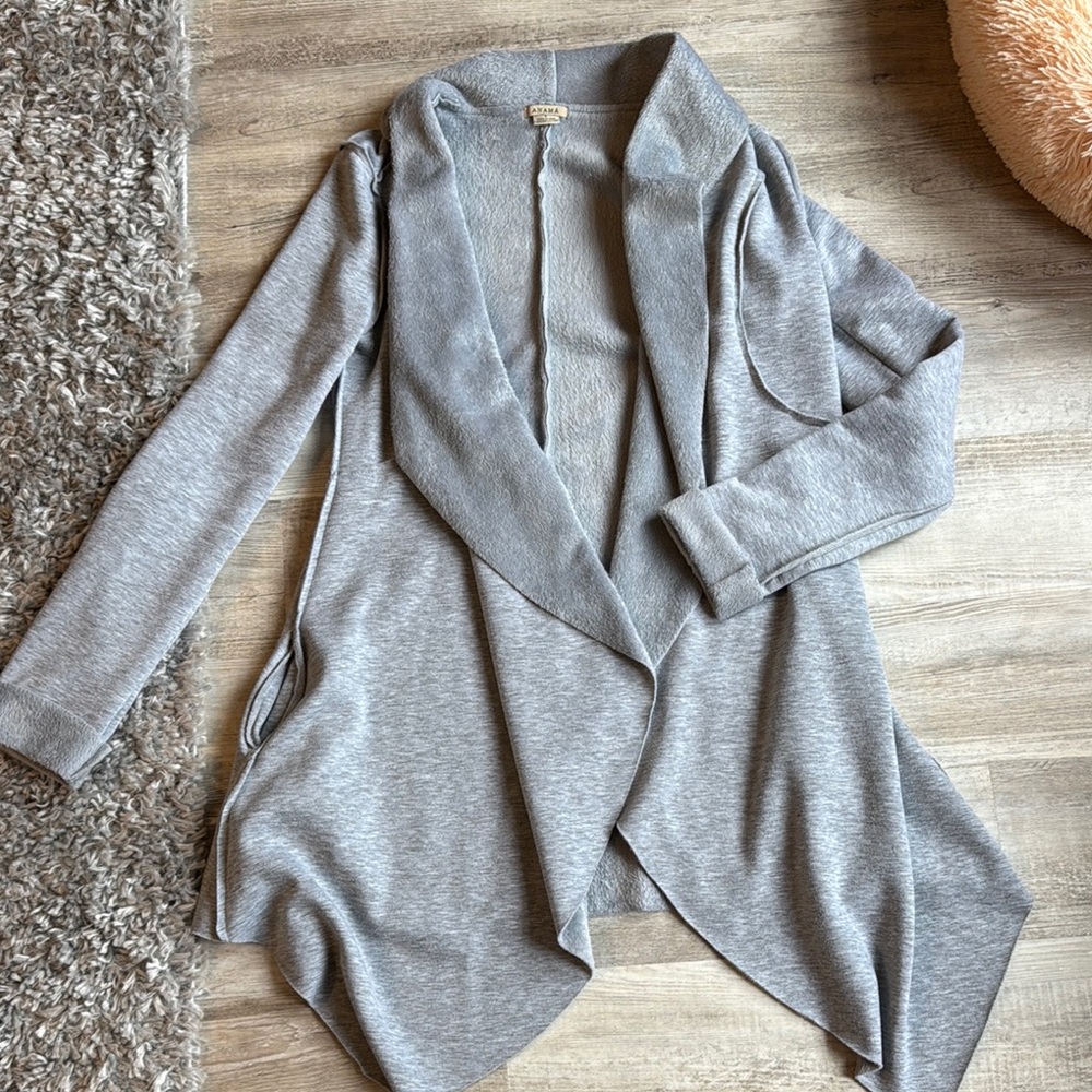 Anama Gray Cardigan with Waterfall Hem